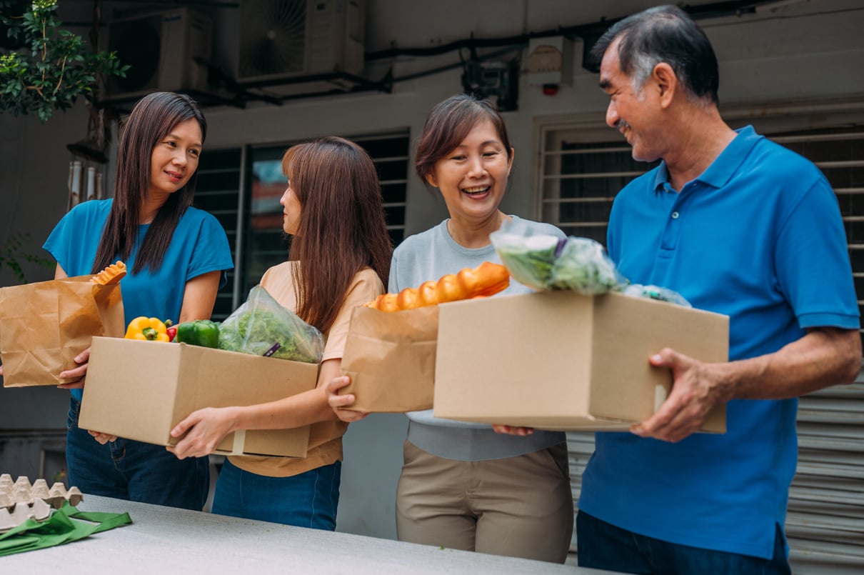 Community food bank volunteers working together